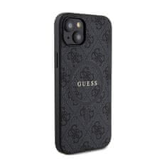 Guess Usnjeni kovinski MagSafe etui z logotipom za iPhone 15 Plus / 14 Plus iz kolekcije Guess 4G (črn)