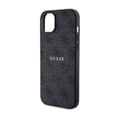 Guess Usnjeni kovinski MagSafe etui z logotipom za iPhone 15 Plus / 14 Plus iz kolekcije Guess 4G (črn)