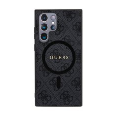 Guess Guess 4G Collection Usnjeno kovinsko ohišje z logotipom MagSafe - Samsung Galaxy S24 Ultra (črno)