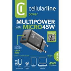 CellularLine Cellularline Multipower Micro GaN - USB-C in USB-A Power Delivery 45W omrežni polnilec (črn)