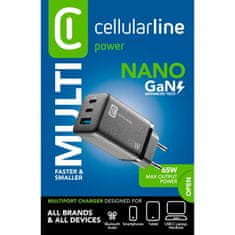 CellularLine Cellularline Multipower Micro GaN - Polnilec 2x USB-C in USB-A Power Delivery 65W (črn)