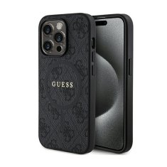 Guess Guess 4G Collection Usnjeno ohišje s kovinskim logotipom MagSafe - ohišje za iPhone 14 Pro (črno)