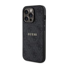 Guess Guess 4G Collection Usnjeno ohišje s kovinskim logotipom MagSafe - ohišje za iPhone 14 Pro (črno)