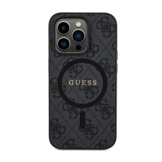 Guess Guess 4G Collection Usnjeno ohišje s kovinskim logotipom MagSafe - ohišje za iPhone 14 Pro (črno)