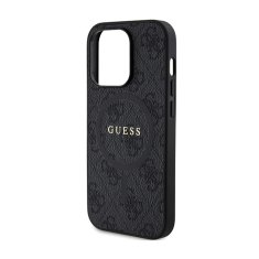 Guess Guess 4G Collection Usnjeno ohišje s kovinskim logotipom MagSafe - ohišje za iPhone 14 Pro (črno)