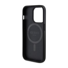 Guess Guess 4G Collection Usnjeno ohišje s kovinskim logotipom MagSafe - ohišje za iPhone 14 Pro (črno)