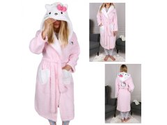 HELLO KITTY Hello Kitty Roza in beli kopalni plašč s pasom in kapuco, ženski, mehak XXL