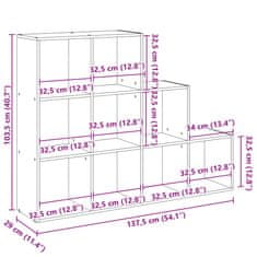 Vidaxl Pregrada s knjižno omaro 3-nad. siva sonoma 137,5x29x103,5 cm