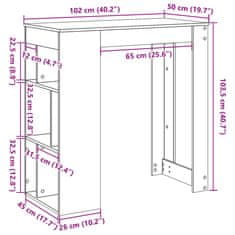 Vidaxl Barska miza s policami dimljen hrast 102x50x103,5 cm inž. les