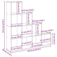 Vidaxl Pregrada s knjižno omaro 4-nad. starinski les 131,5x29x131,5 cm