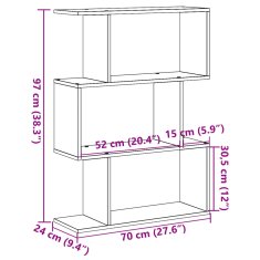 Vidaxl Pregrada s knjižno omaro 3-nadstr. starinski les 70x24x97 cm