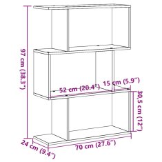 Vidaxl Pregrada s knjižno omaro 3-nadst. bela 70x24x97 cm inž. les