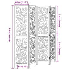 Vidaxl Paravan 4-delni črn trden les pavlovnije