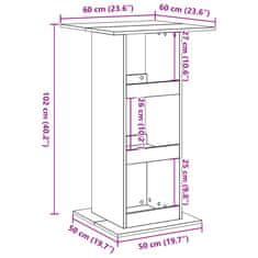 Vidaxl Barska miza s policami betonsko siva 60x60x102 cm inž. les