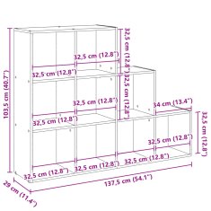 Vidaxl Pregrada s knjižno omaro 3-nad. starinski les 137,5x29x103,5 cm