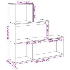 Vidaxl Pregrada s knjižno omaro 3-nadstr. starinski les 123x29x123 cm