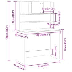 Vidaxl Pisalna miza s policami starinski les 102x45x148 cm inž. les