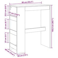 Vidaxl Barska miza s policami dimljen hrast 90x40x103,5 cm inž. les