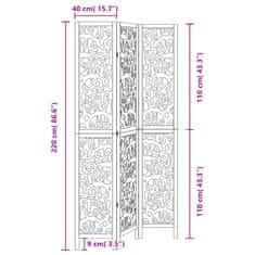 Vidaxl Paravan 3-delni črn trden les pavlovnije