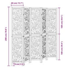 Vidaxl Paravan 5-delni črn trden les pavlovnije