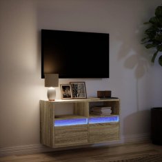 Vidaxl Stenska TV omarica z LED lučkami sonoma hrast 80x31x45 cm