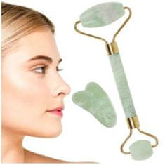 MG Jade Roller masažni valj za obraz + Gua Sha, zelena