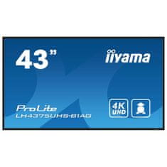 iiyama ProLite monitor LH4375UHS-B1AG 43", Digital Signage, IPS, HDMI, DisplayPort, 4K, 24/7, Landscape/Portrait, Media Player, Intel SDM slot, Wifi, Anti-Glare