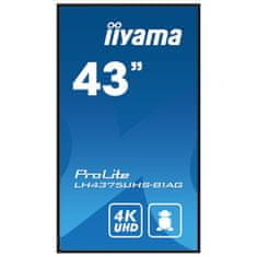 iiyama ProLite monitor LH4375UHS-B1AG 43", Digital Signage, IPS, HDMI, DisplayPort, 4K, 24/7, Landscape/Portrait, Media Player, Intel SDM slot, Wifi, Anti-Glare