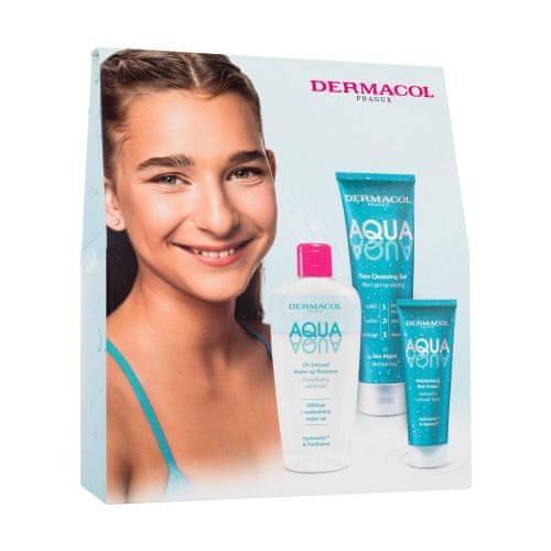 Dermacol Aqua Set krema za obraz Aqua Moisturizing Rich Cream 50 ml + čistilni gel za obraz Aqua Face Cleansing Gel 150 ml + dvofazni odstranjevalec ličil Aqua Oil-Infused Make-Up Remover 200 ml za ženske