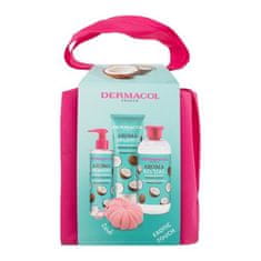 Dermacol Aroma Moment Brazilian Coconut Set gel za prhanje Brazilian Coconut 250 ml + pena za kopel Brazilian Coconut 500 ml + tekoče milo Brazilian Coconut 250 ml + gobica za prhanje + torbica unisex