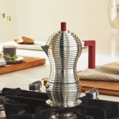 Alessi Pulcina kafetiera espresso za 6 skodelic / rdeč ročaj / indukcija / aluminij