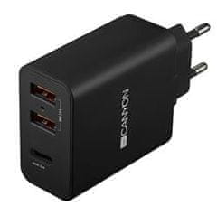 Canyon Mrežni polnilnik H-08, napajanje - 1x USB-C (hitro polnjenje), 2xUSB A, črn