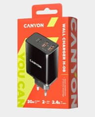 Canyon Mrežni polnilnik H-08, napajanje - 1x USB-C (hitro polnjenje), 2xUSB A, črn