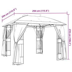 Vidaxl Paviljon z dvojno streho, mrežnimi stenami krem 2,94x2,94 m