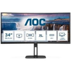 AOC Monitor 86,4 cm (34,0) CU34V5C 3440x1440 Curved 100Hz VA 1ms HDMI DisplayPort USB-C 65W 4xUSB3.2 HAS Zvočniki 2x5W 6H sRGB100% FreeSync Value-Line