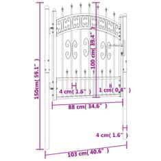 Vidaxl Vrata za ograjo s suličastim vrhom črna 103x150 cm prašno jeklo