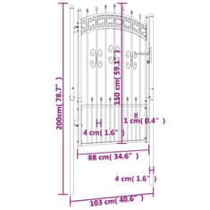 Vidaxl Vrata za ograjo s suličastim vrhom črna 103x200 cm prašno jeklo