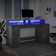 Vidaxl Pisalna miza z LED lučkami betonsko siva 160x55x91 cm inž. les