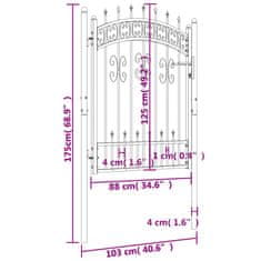 Vidaxl Vrata za ograjo s suličastim vrhom črna 103x175 cm prašno jeklo