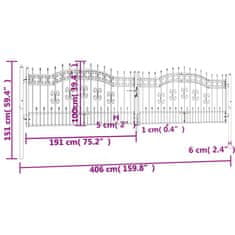 Vidaxl Vrata za ograjo s suličastim vrhom črna 406x151 cm prašno jeklo