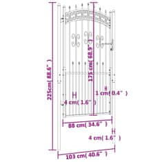 Vidaxl Vrata za ograjo s suličastim vrhom črna 103x225 cm prašno jeklo