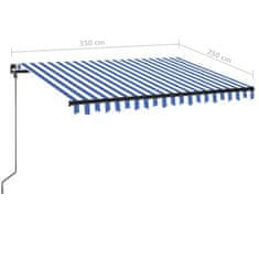 Vidaxl Ročno zložljiva tenda z LED lučmi 350x250 cm modra in bela