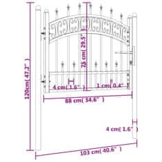 Vidaxl Vrata za ograjo s suličastim vrhom črna 115cm prašno bar. jeklo