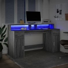 Vidaxl Pisalna miza z LED lučkami siva sonoma 160x55x91 cm inž. les