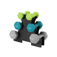 shumee Hexagon Dumbbell Set s stojalom - 2 x 1 kg, 2 x 2 kg, 2 x 3 kg, mat neoprenski zaključek, uteži za domačo vadbo, limeta, turkizna in svetlo siva SYL612GN