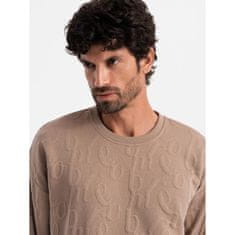 OMBRE Pánská mikina RELAXED FIT s vyraženým písmem hnědá V3 OM-SSNZ-0164 MDN127128 S