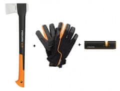 Fiskars Komplet sekira X24 + brusilnik + rokavice 3 kosi