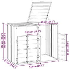 Vidaxl Koš za smeti na kolesih za dvojne košare siv 144x81x113cm jeklo