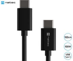 Natec Prati kabel USB-C, 100 W, 100 cm, univerzalni, črn