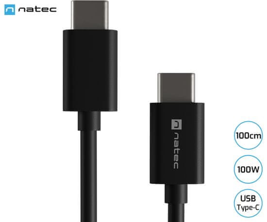 Natec Prati kabel USB-C, 100 W, 100 cm, univerzalni, črn